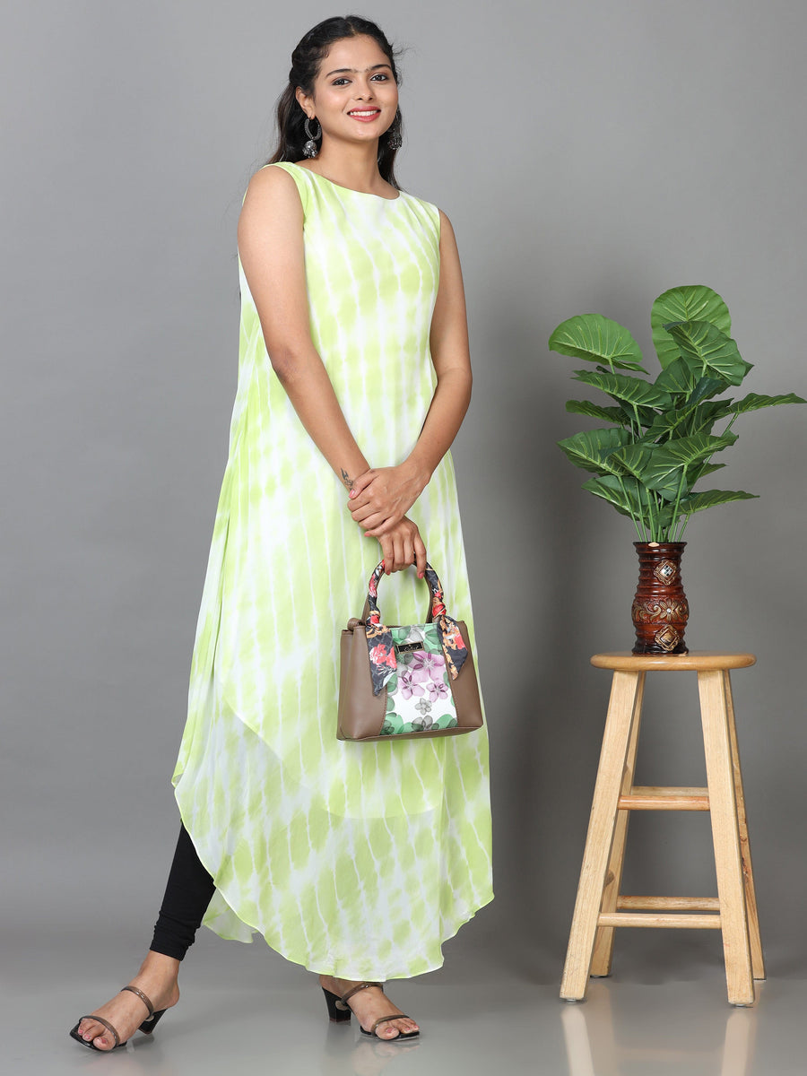 Green Sleeveless Georgette Printed A-Line Ankle Length Kurta