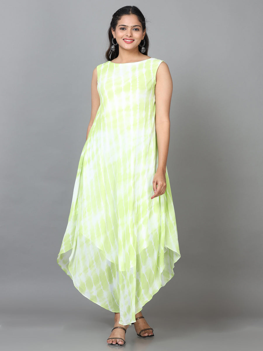 Green Sleeveless Georgette Printed A-Line Ankle Length Kurta