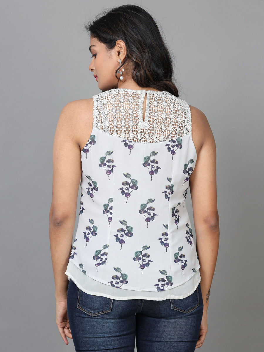 Light Grey Sleeveless Georgette Printed Western Standard Length Top