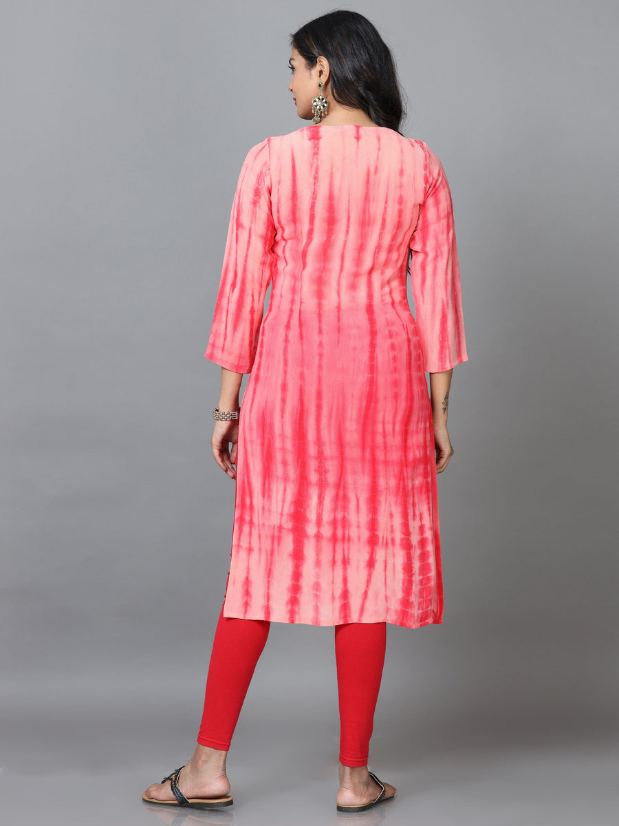 Red 3/4 Sleeve Georgette Printed Straight Calf Length Kurta