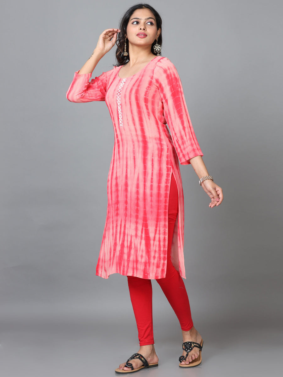 Red 3/4 Sleeve Georgette Printed Straight Calf Length Kurta