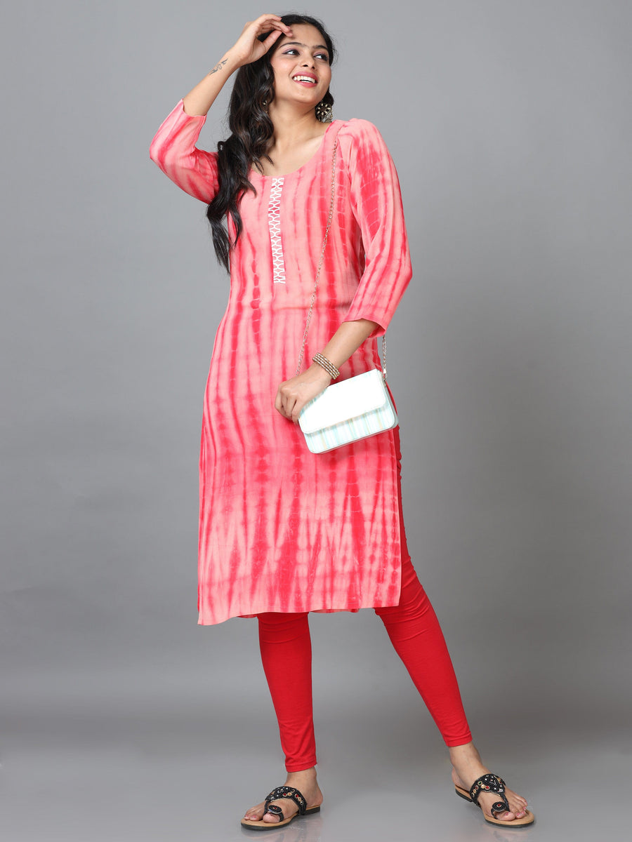 Red 3/4 Sleeve Georgette Printed Straight Calf Length Kurta