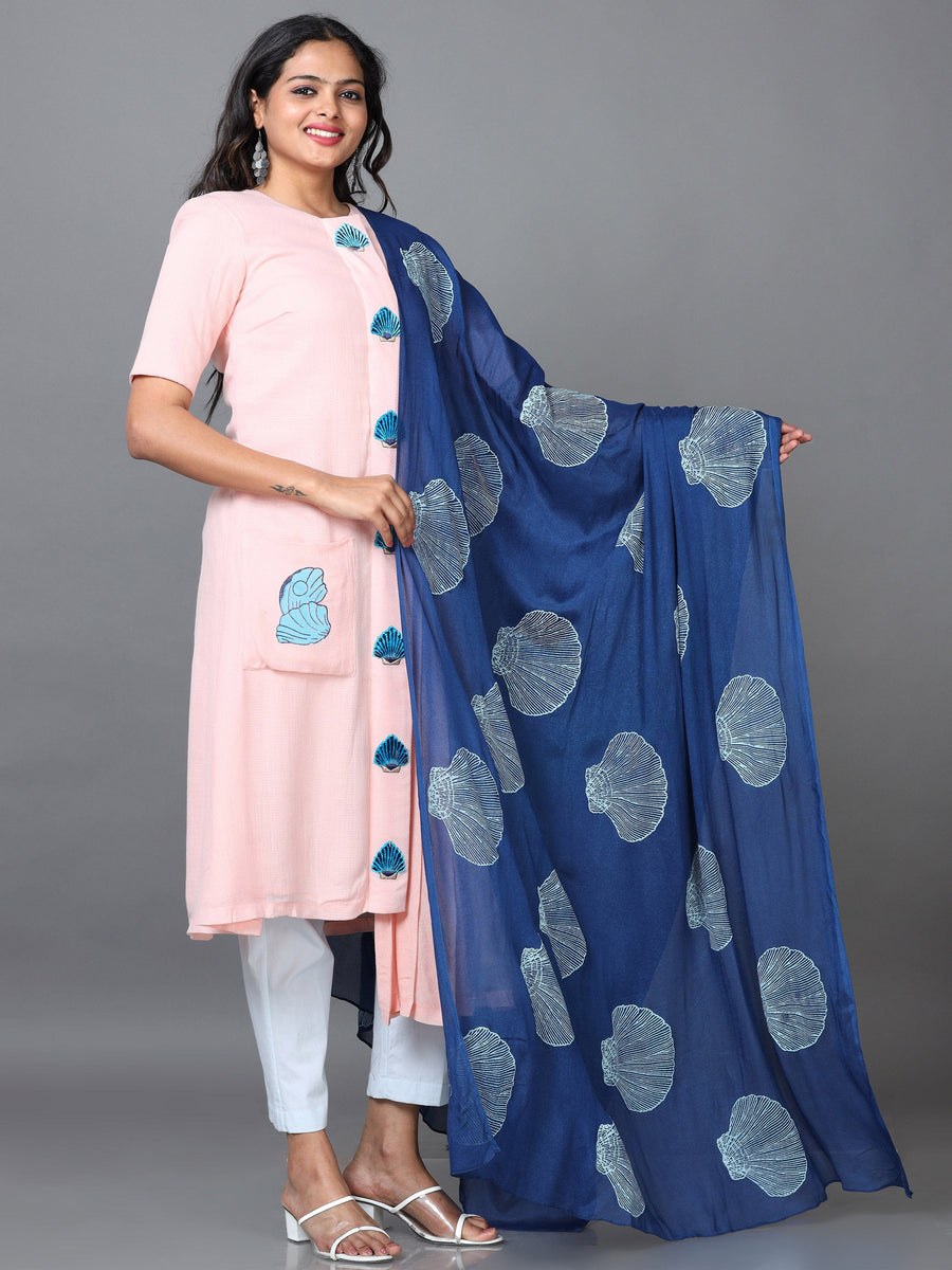 Peach Half Sleeve Cotton Solid Straight calf-long Salwar Suit