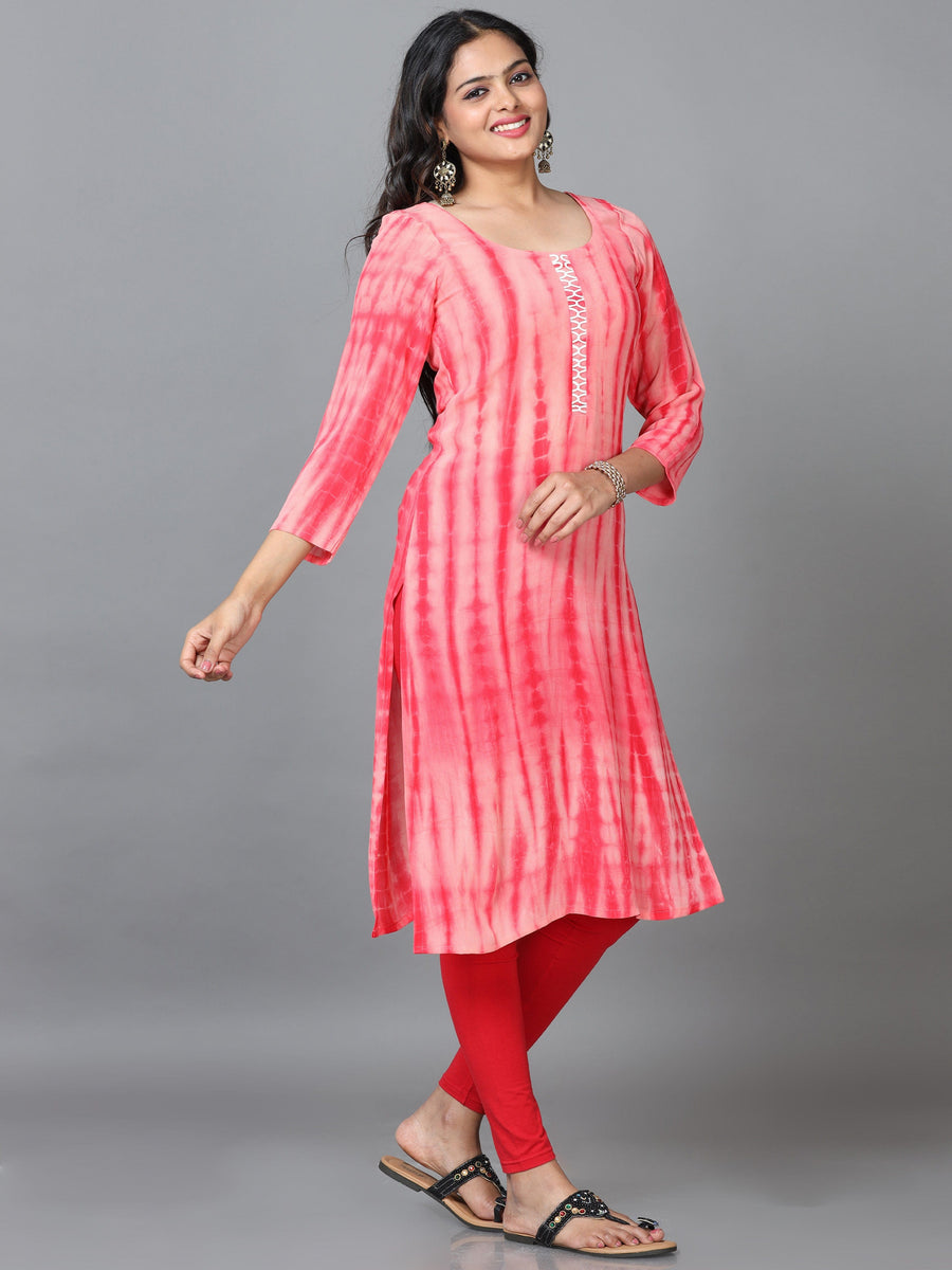 Red 3/4 Sleeve Georgette Printed Straight Calf Length Kurta