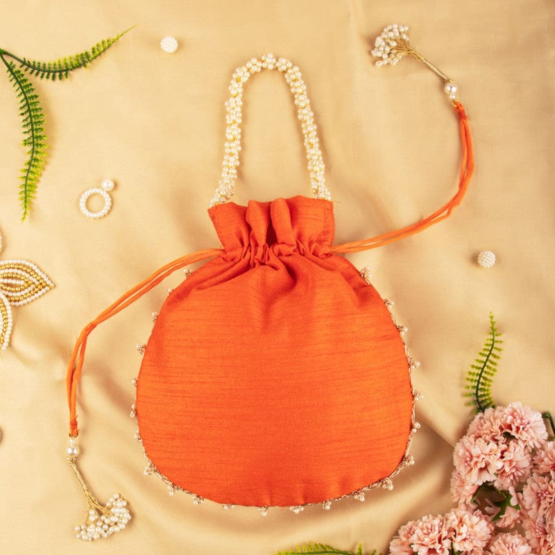 Womens Dark Orange Hand Zardosi GOTA Work Potli Bag with drawstring_HS23WBA009DO