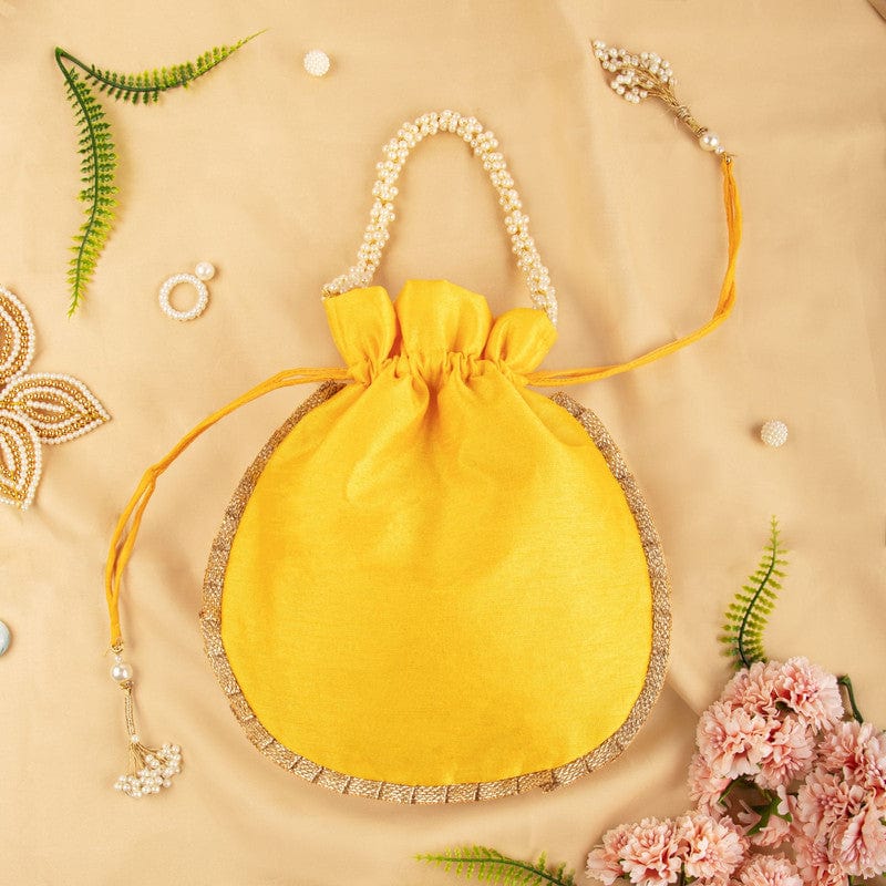 Womens Golden Yellow Hand Zardosi GOTA Work Potli Bag with drawstring_HS23WBA009GY