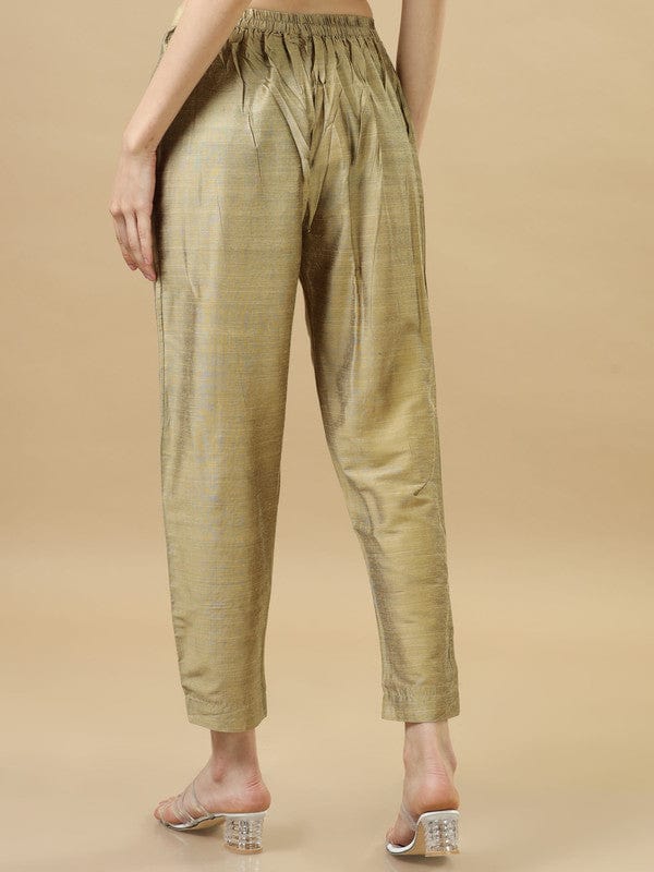 Beige Chanderi Solid Regular Ankle Length Pants