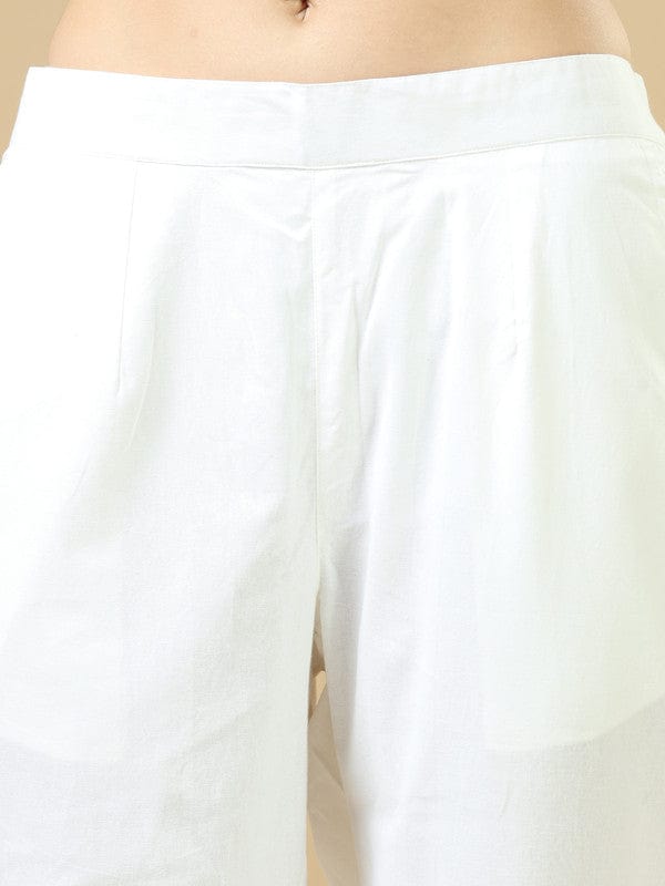 White Cotton Solid Regular Ankle Length Pants