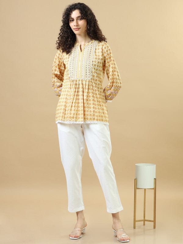 White Cotton Solid Regular Ankle Length Pants