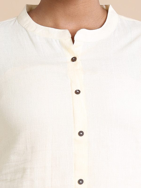 Cream 3/4th sleeves Cotton Solid  Regular fit Hip length Kurta