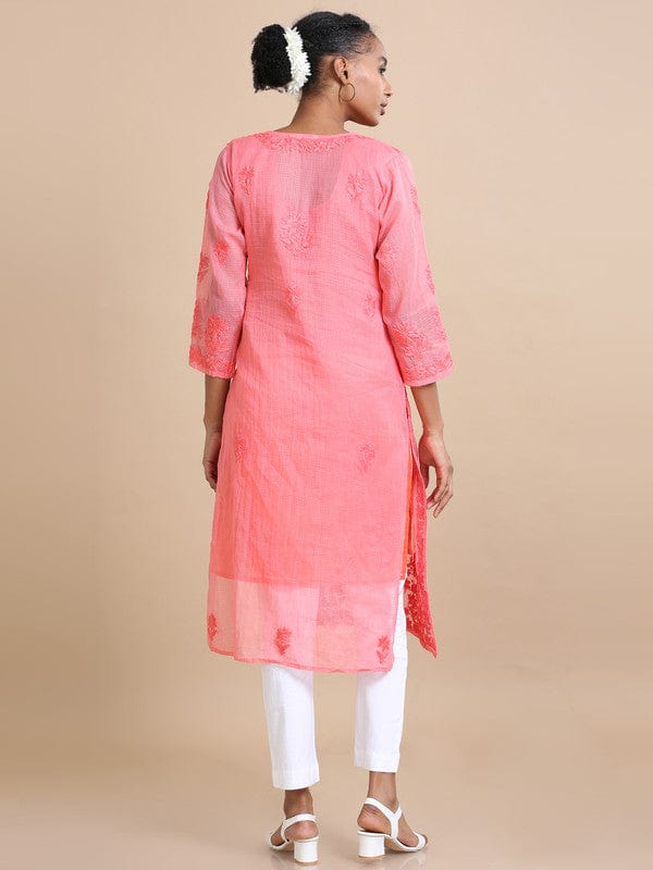 Dark Pink 3/4th sleeves Kota Chikankari Loose fit Calf length Kurta