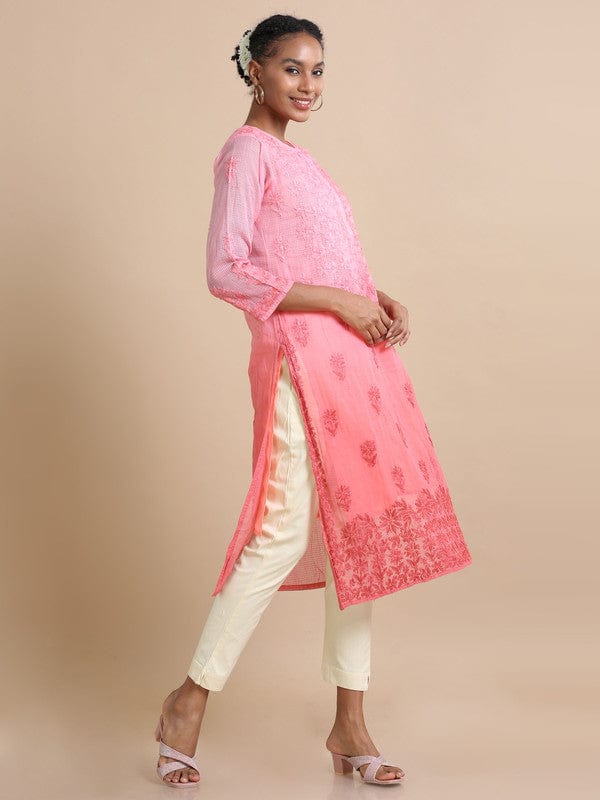 Light Pink 3/4th sleeves Kota Chikankari Loose fit Calf length Kurta