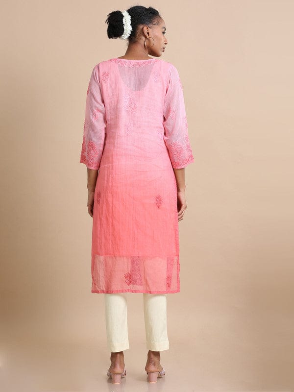 Light Pink 3/4th sleeves Kota Chikankari Loose fit Calf length Kurta