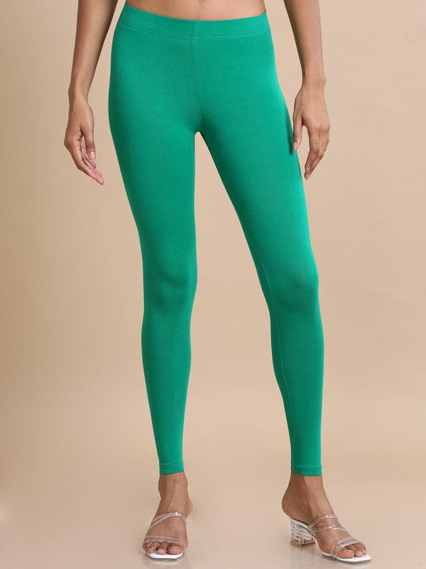 Bottle green Single jersey Solid Slim fit Ankle length Legging