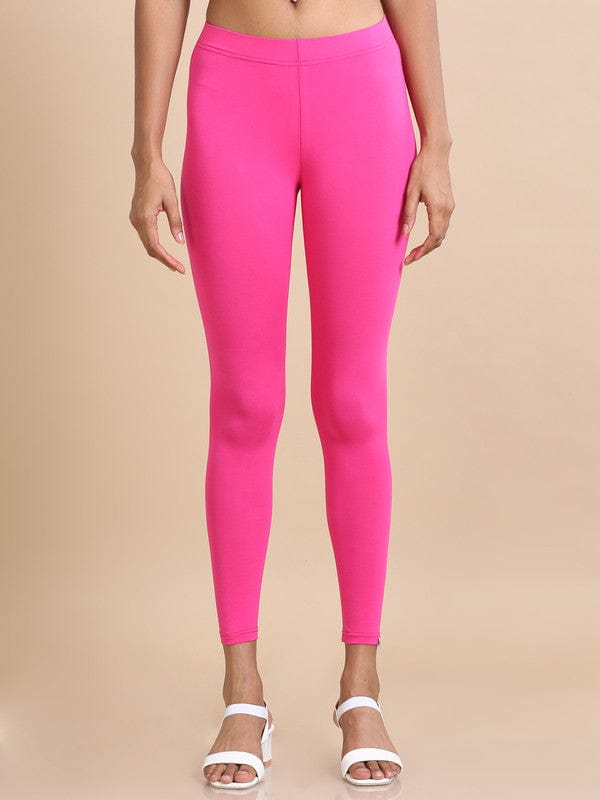 Fushia Single jersey Solid Slim fit Ankle length Legging