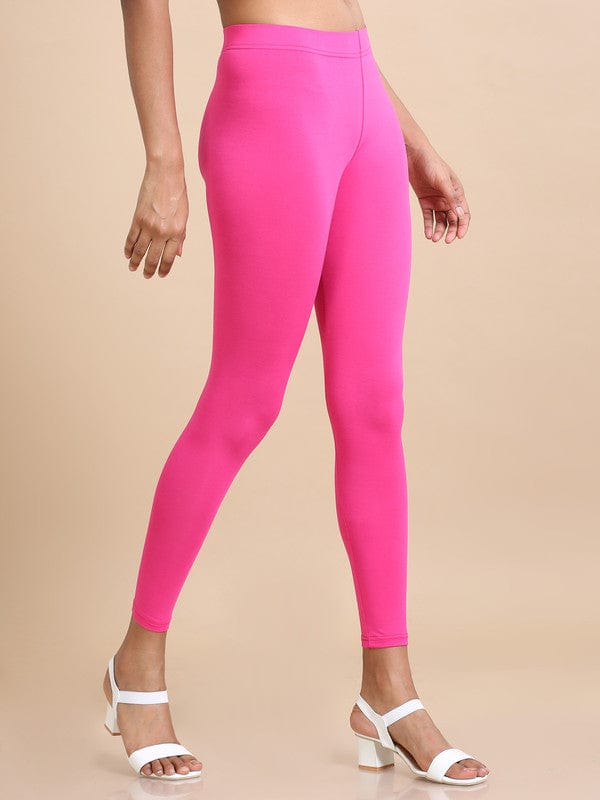 Fushia Single jersey Solid Slim fit Ankle length Legging