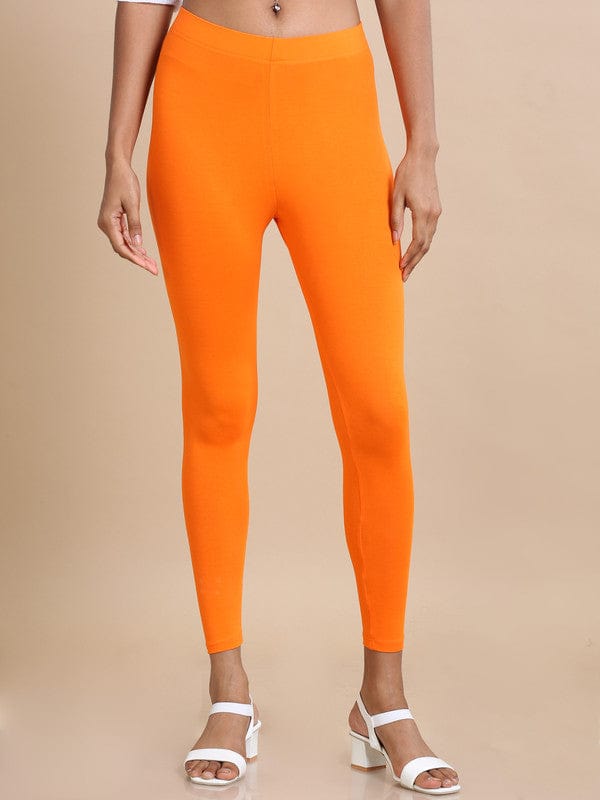 Orange Single jersey Solid Slim fit Ankle length Legging