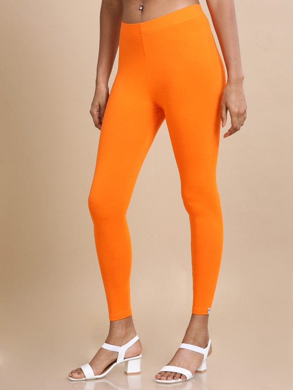 Orange Single jersey Solid Slim fit Ankle length Legging