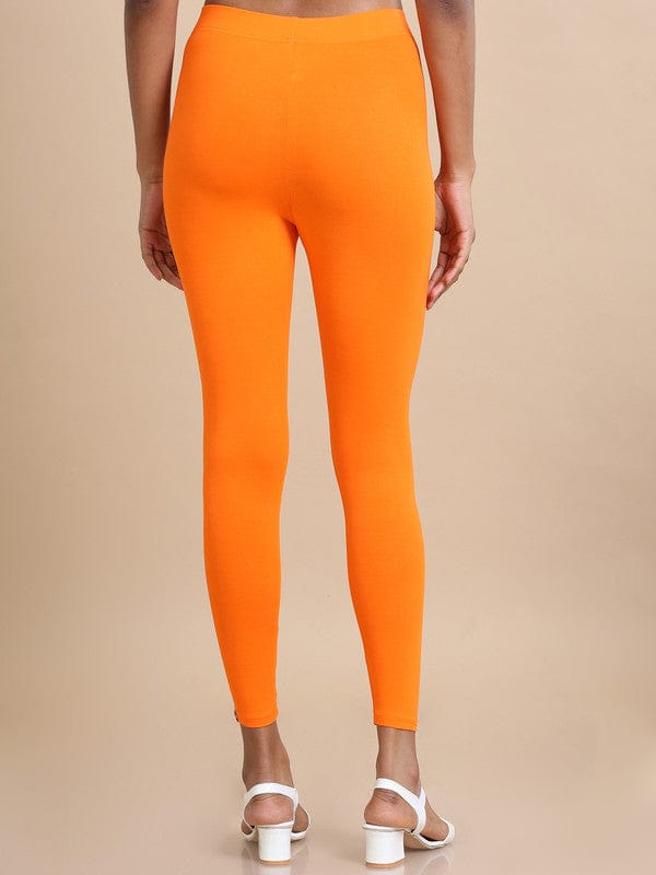 Orange Single jersey Solid Slim fit Ankle length Legging