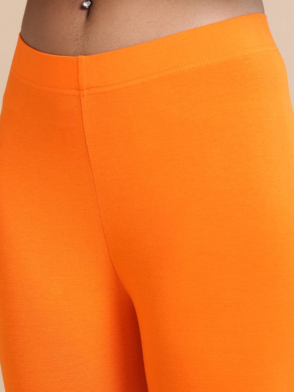Orange Single jersey Solid Slim fit Ankle length Legging