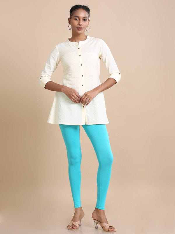 Pool blue Single jersey Solid Slim fit Ankle length Legging