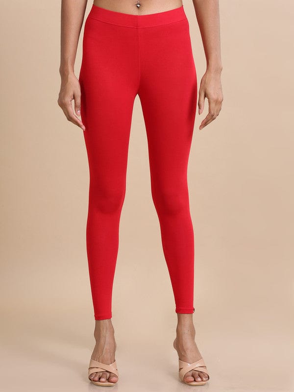 Red Single jersey Solid Slim fit Ankle length Legging