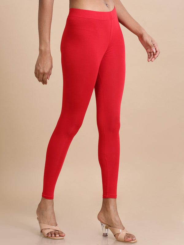 Red Single jersey Solid Slim fit Ankle length Legging