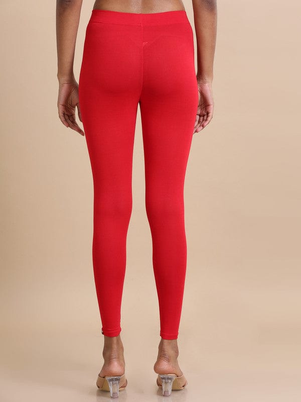 Red Single jersey Solid Slim fit Ankle length Legging