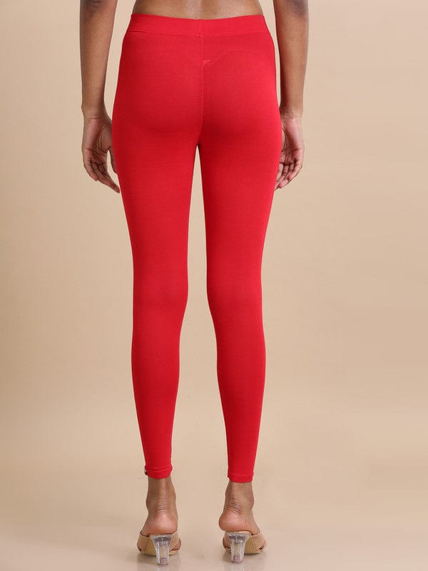 Red Single jersey Solid Slim fit Ankle length Legging