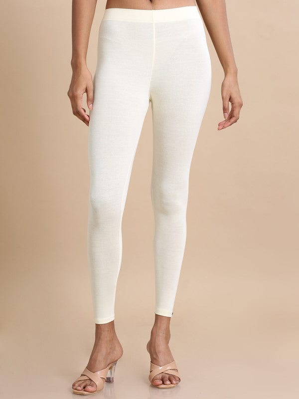 White Single jersey Solid Slim fit Ankle length Legging