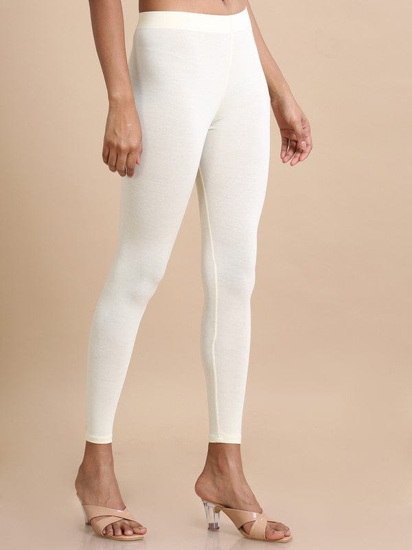 White Single jersey Solid Slim fit Ankle length Legging