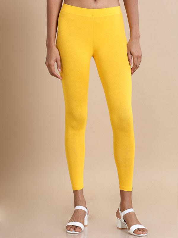 Yellow Single jersey Solid Slim fit Ankle length Legging