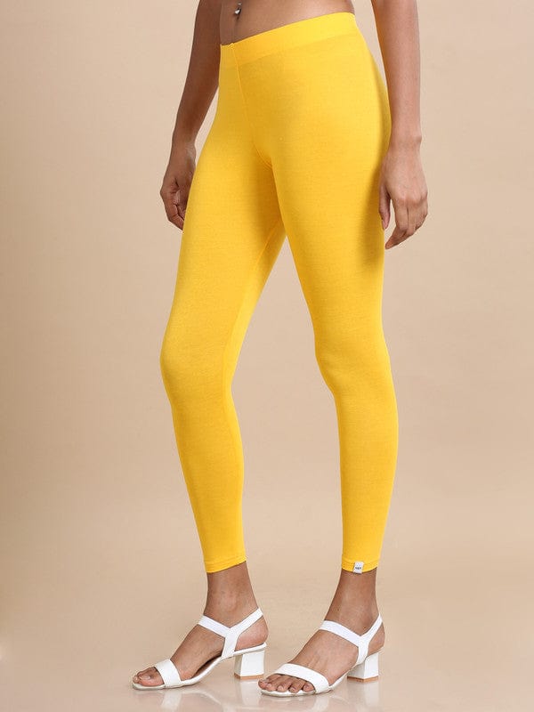 Yellow Single jersey Solid Slim fit Ankle length Legging