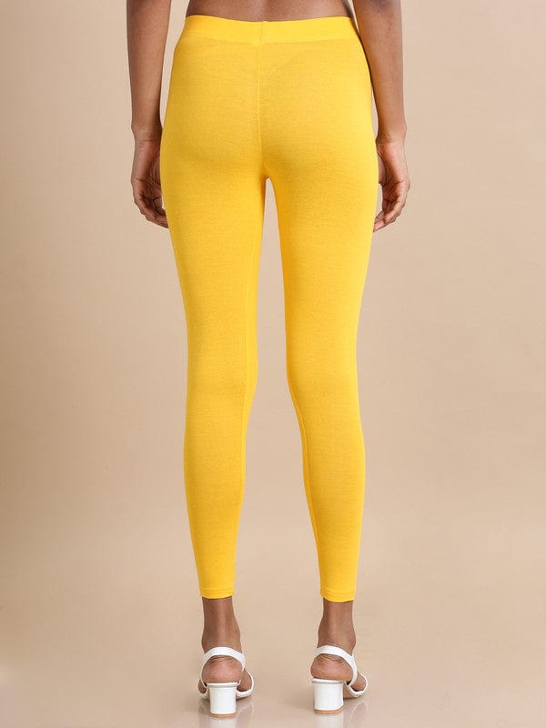 Yellow Single jersey Solid Slim fit Ankle length Legging
