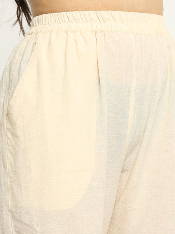 Cream Cotton Solid Regular Ankle Palazzo