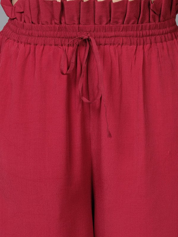 Red Cotton Solid Regular Ankle Palazzo