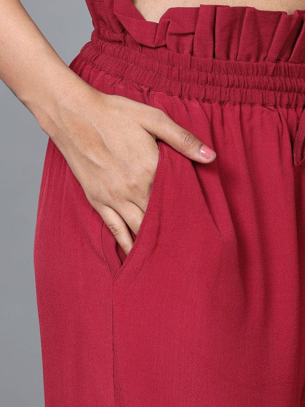 Red Cotton Solid Regular Ankle Palazzo