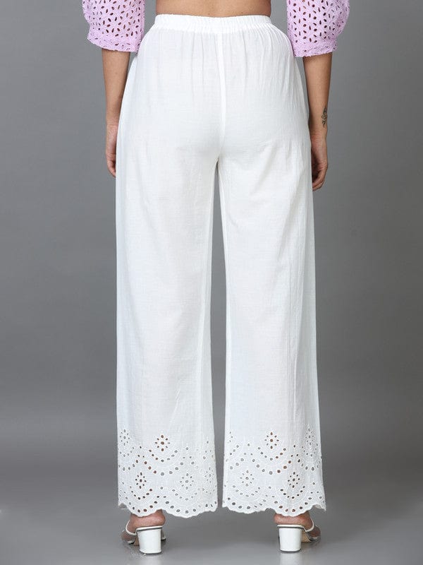 White Cotton Solid Regular Ankle Palazzo