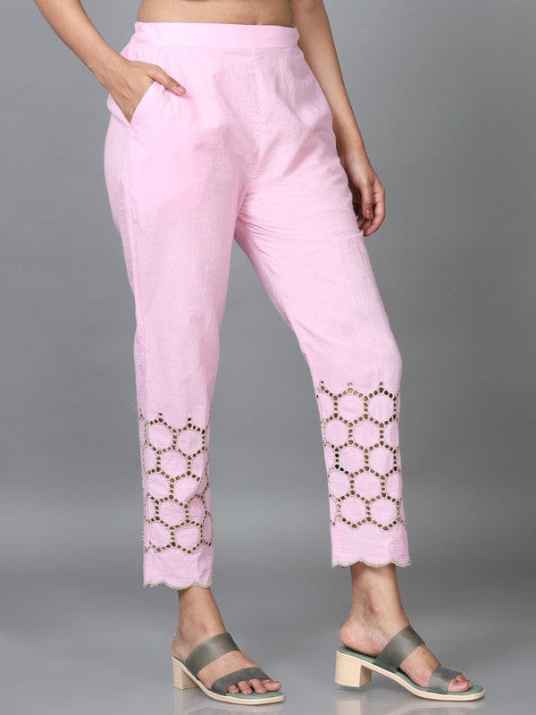 Pink Cotton Solid Regular Ankle Palazzo